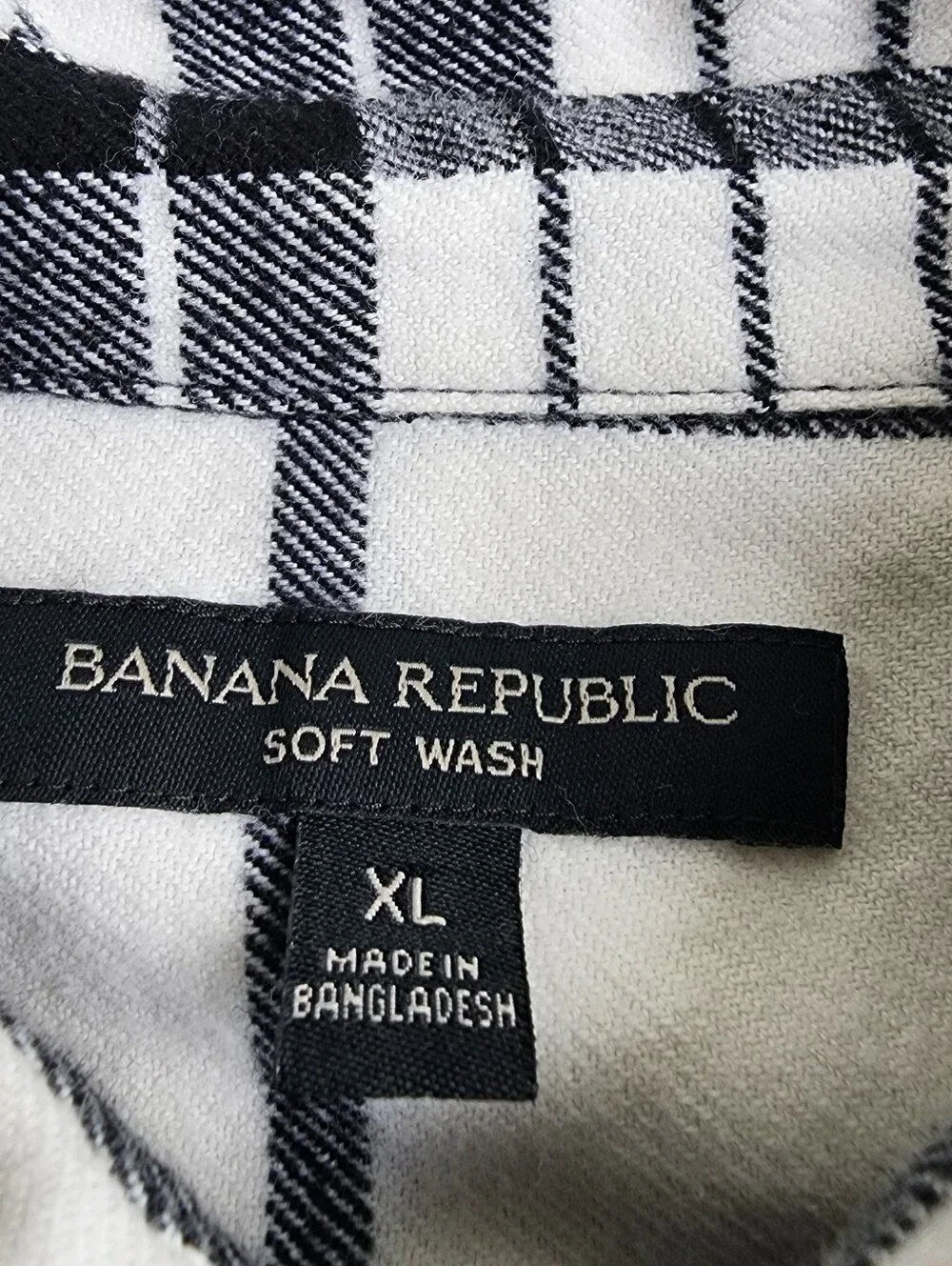 Banana Republic Soft Wash Flannel  Plaid White Black Shirt Mens Long Sleeve XL